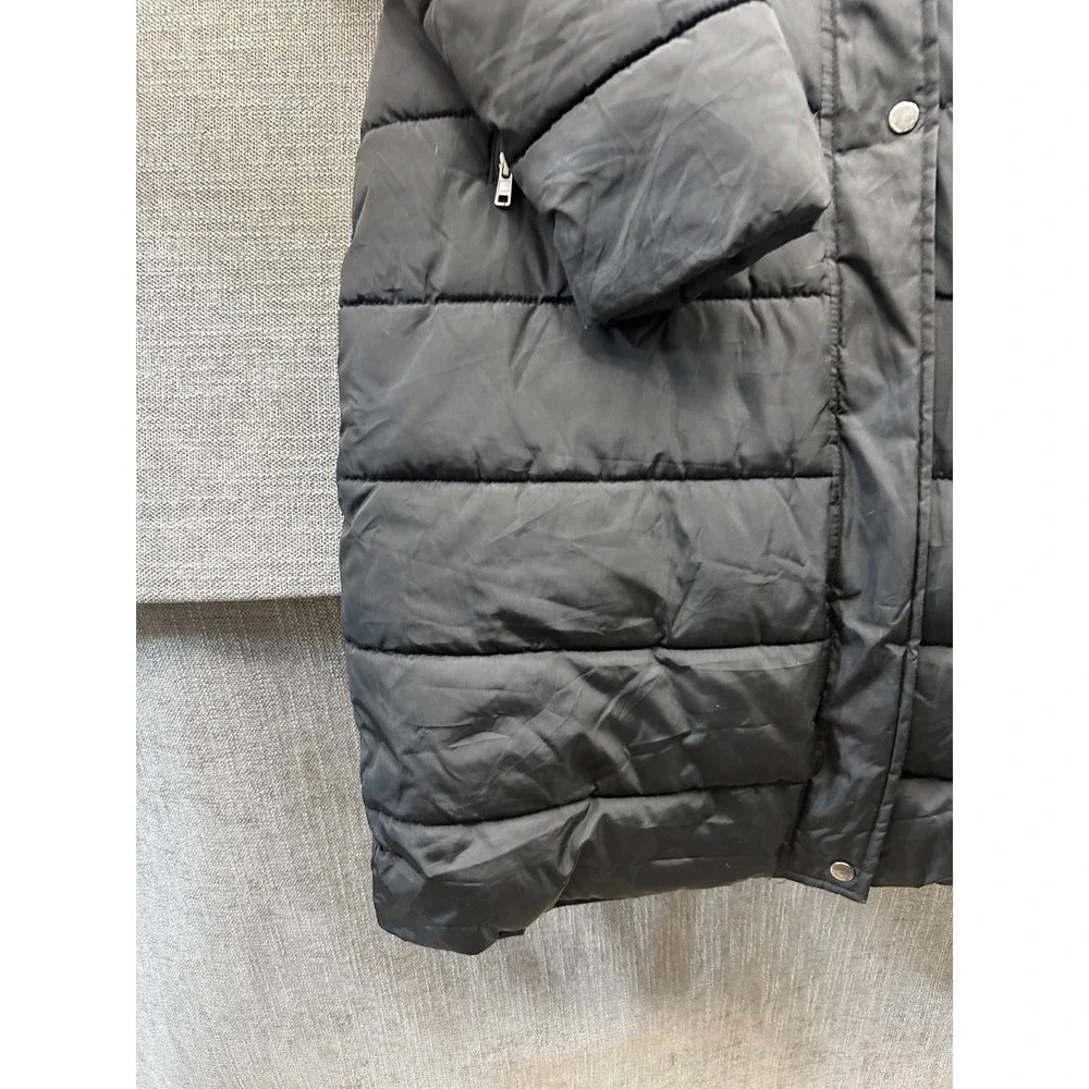 IloveSIA Puffer Jacket Womens 10 Black Lined Insulated Snap Front Hooded Winter‎